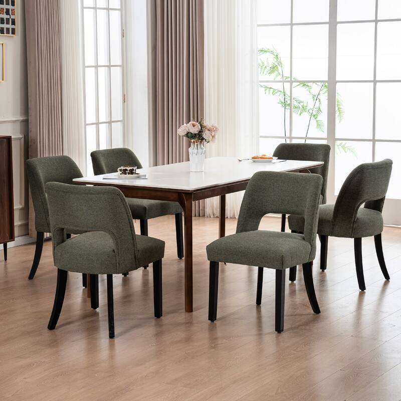 Set of 2/4/6 Modern Fabric Upholstered Dining Room Chair Kitchen Chairs with Wood legs - Set of 6 - Green