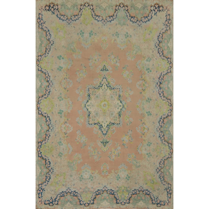 Hand Knotted Oriental 100% Wool Carpet Traditional Floral Pink Kerman Area Rug - 12' 10'' X 9' 9''