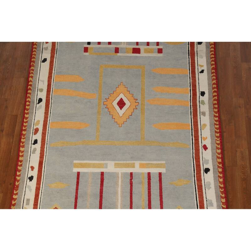 Hand Knotted Oriental 100% Wool Carpet Modern Geometric Greys & Charcoal Gabbeh Area Rug - 10' 0'' X 4' 11''