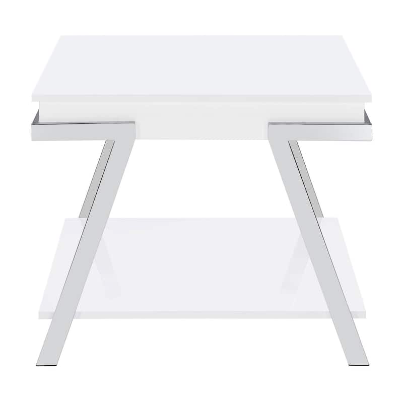 Matos White High Gloss and Chrome Rectangular End Table