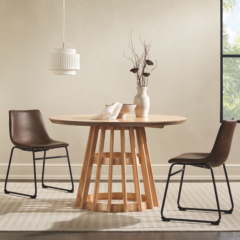Middlebrook Designs 48 inch Round Slatted Wood Dining Table - Cerused White