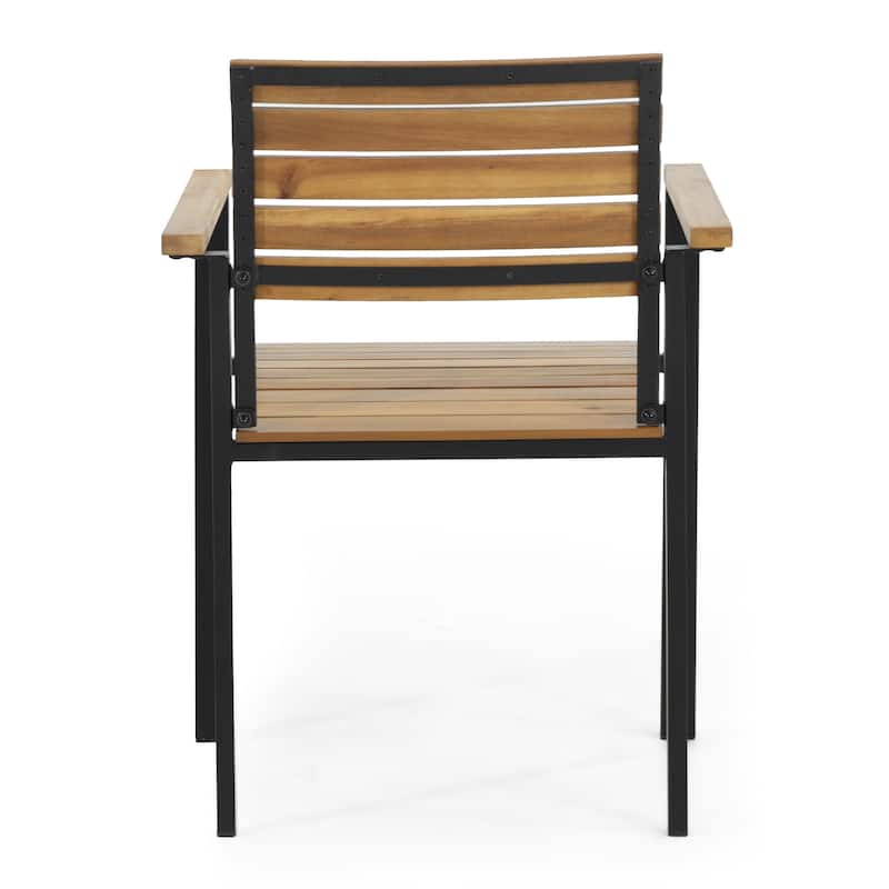 Laris Acacia Wood and Metal Chair Set Teak Black Modern Outdoor Dining Patio Furniture