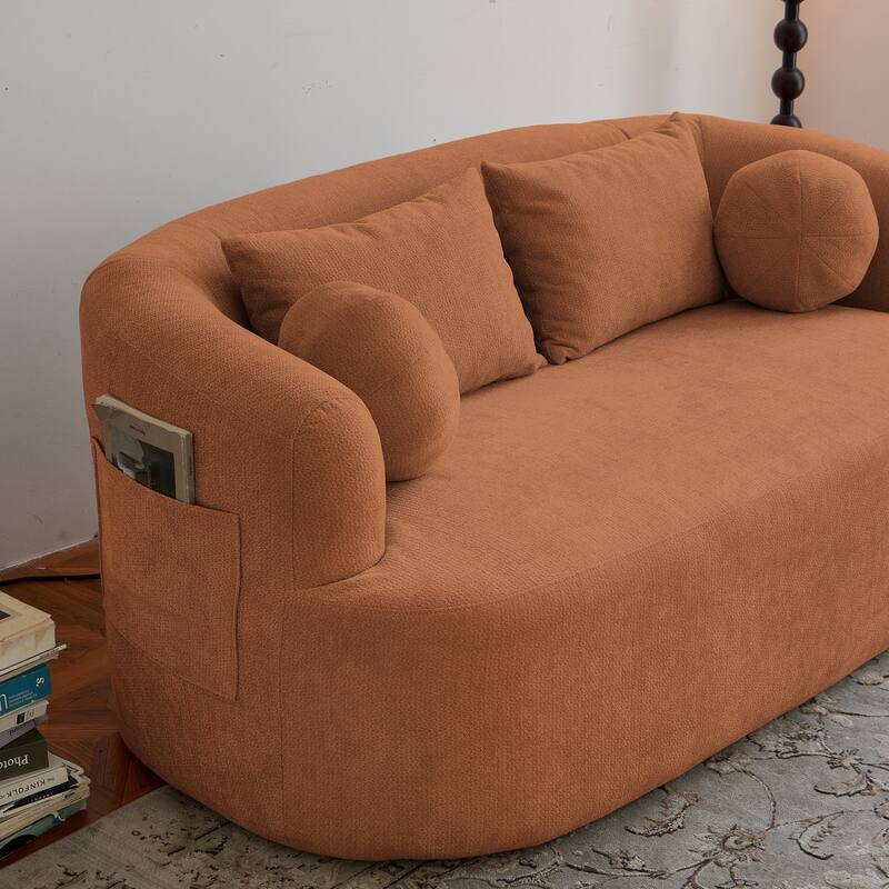 Modern Memory Foam Couch 2-Seater Sofa with 4 Throw Pillows, Round Armrests, for Living Rooms, Bedrooms and Apartments, Orange