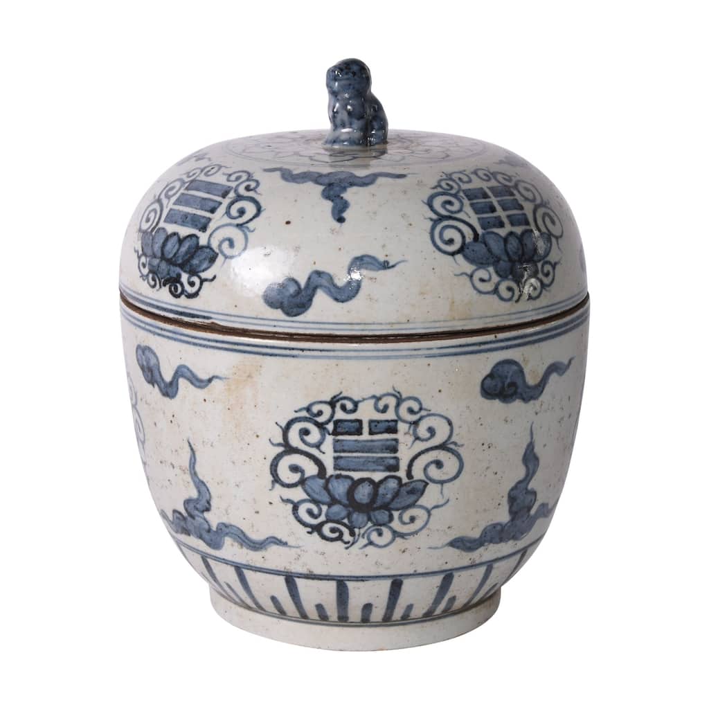 Blue And White Tai Chi Lidded Jar - 10x10x11