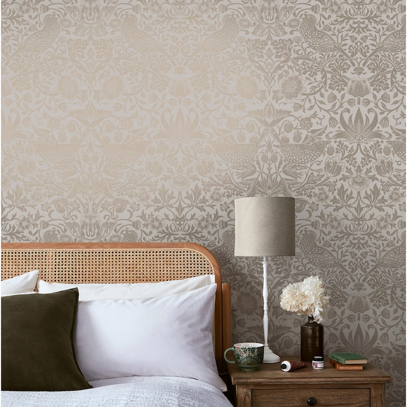 William Morris Strawberry Thief Fibrous Neutral Wallpaper