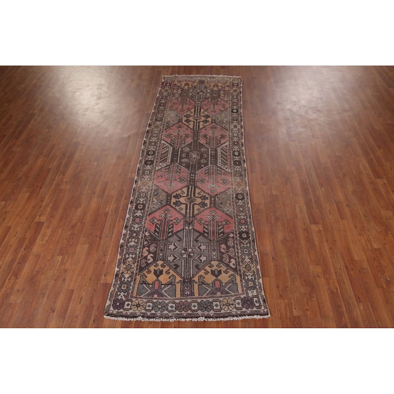 Distressed Bakhtiari Persian Runner Rug Handmade Wool Carpet - 3'5" x 10'0"