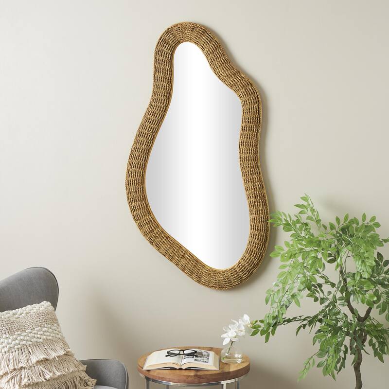 Seagrass Abstract Handmade Woven Oval Room Wall Mirror - Brown - Roche River Decor
