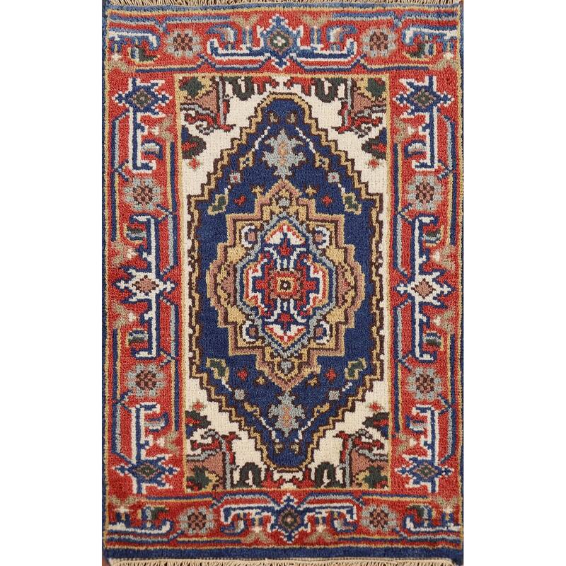 Navy Blue Heriz Serapi Accent Rug Hand-Knotted Wool Carpet - 2'0" x 3'0"
