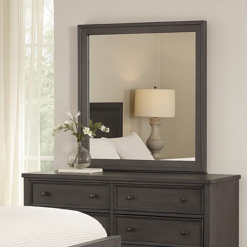 Dresser Mirror, Charcoal Gray Poplar Wood Frame, Square 40 Inch - Charcoal Gray