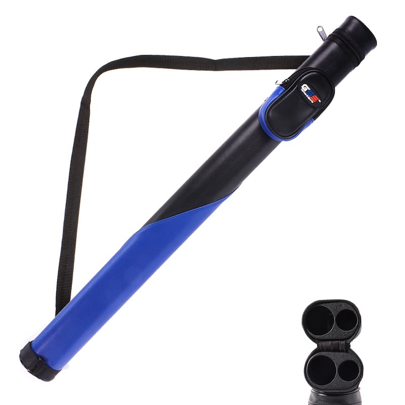GSE™ 1x1 Deluxe Hard Billiard Pool Cue Stick Carrying Case, Billiard Cue Case Holds 1 Butts/1 Shafts (7 Colors) - Black/Blue