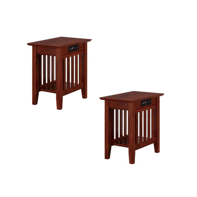 AFI Mission Chair Side Table Set of 2 with Built-in Charger