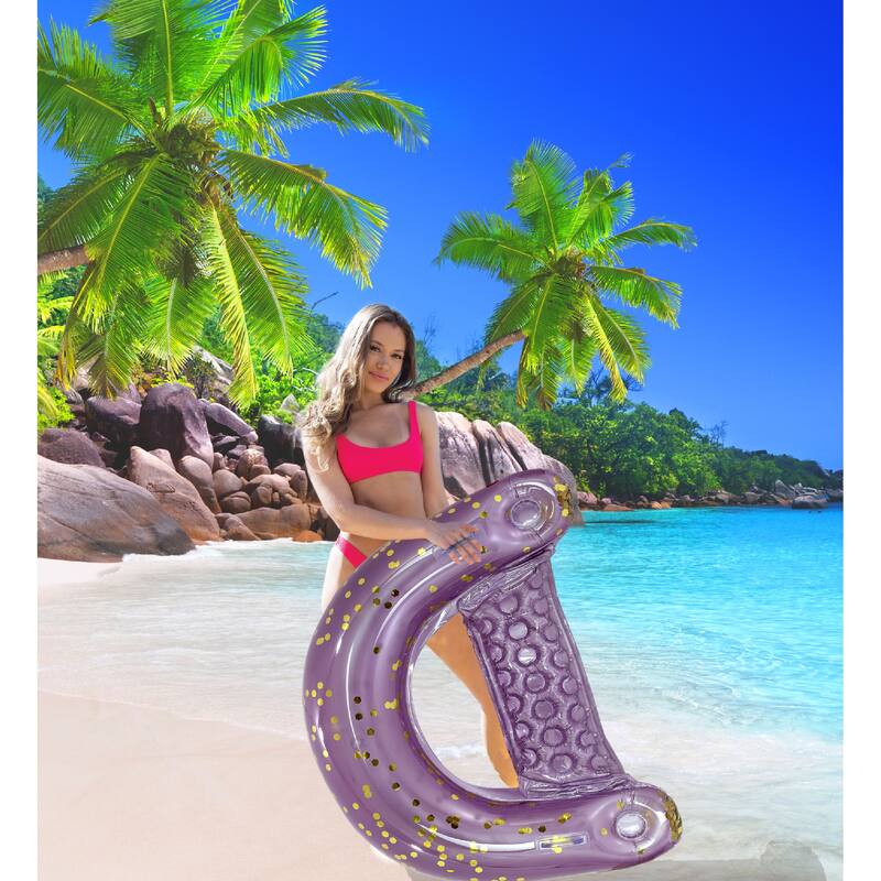 POZA Inflatable Purple Gold Pool Float Chair w/ 2 Built-in Cup Holders - 48×38 Inches