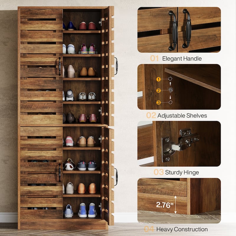 70.8" Tall Shoe Cabinet with Shutter Doors, 9-Tier Shoe Cabinet