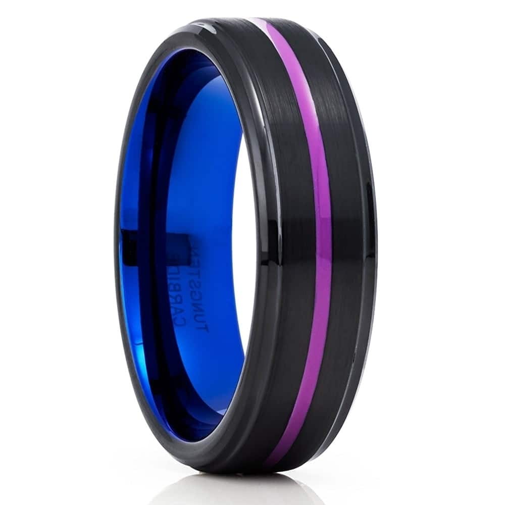 Purple Tungsten Engagement Ring 6Mm Comfort Fit Black Wedding Band Cobalt Free