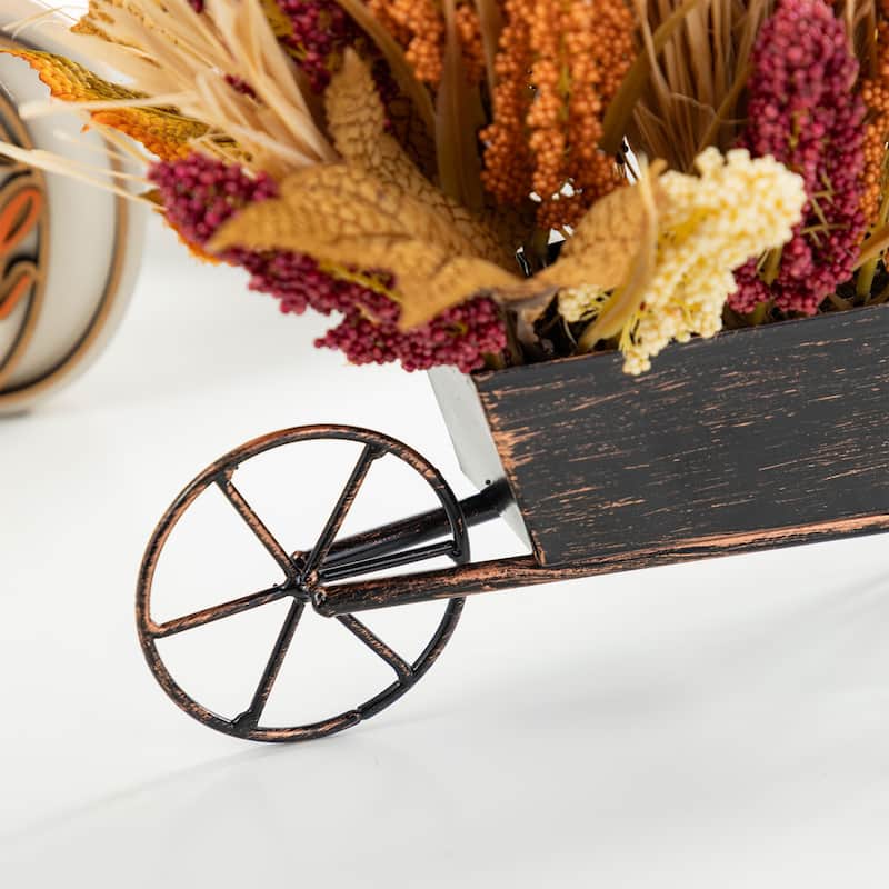 Glitzhome 14"L Fall Floral sunflower Pumpkins/ Sorghum Cart Centerpiece Harvest Table Decor