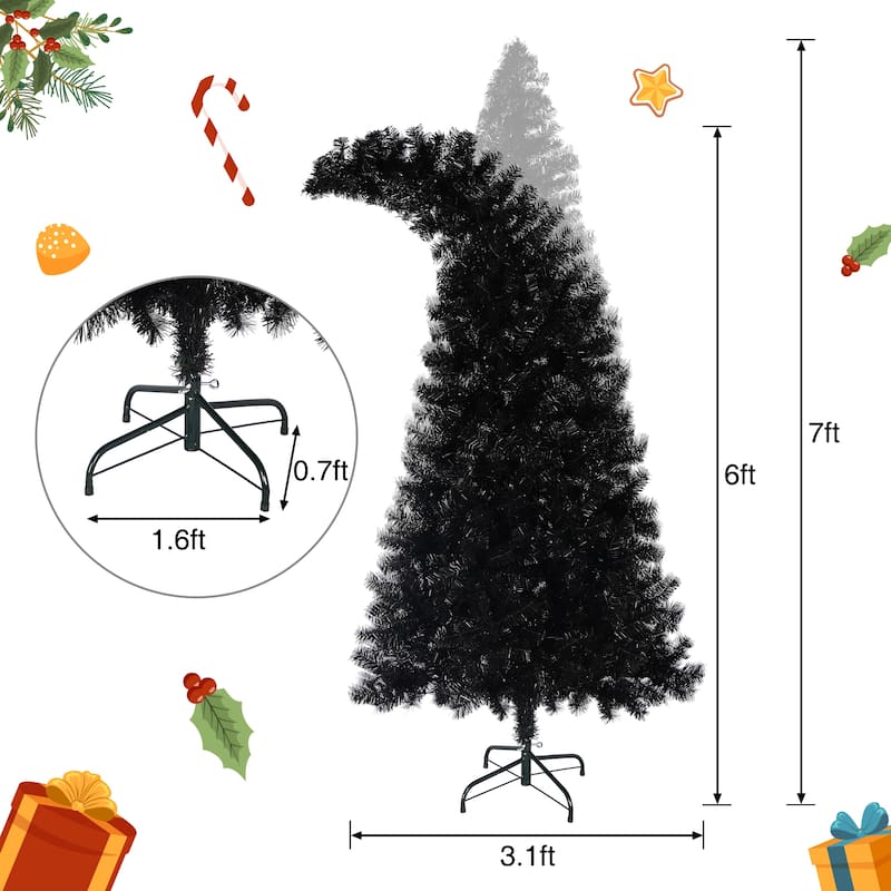 6FT Black Curved Christmas Tree with 250 LED Lights, 900 Tips, Pre-Lit Whimsical Artificial Xmas Tree