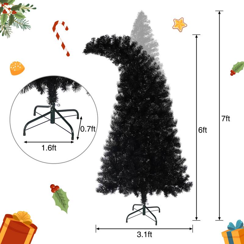 Pre-Lit Curved Artificial Tree - Whimsical Shape, LED Lights, Black Finish
