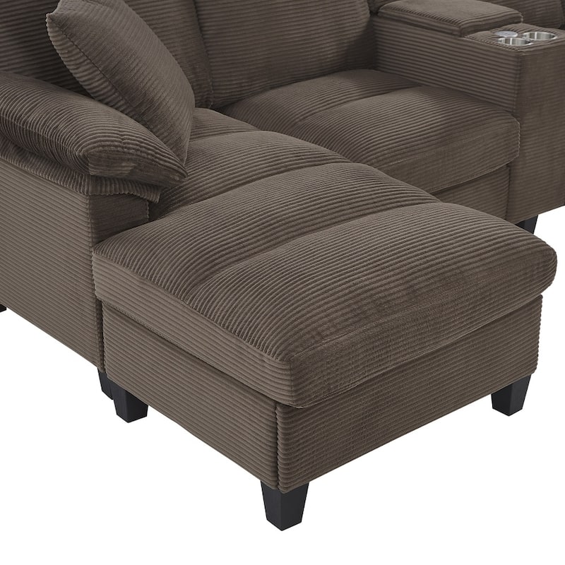 116.9" Modern Sectional Sofa with Storage Ottomans and USB Ports, Cup Holders