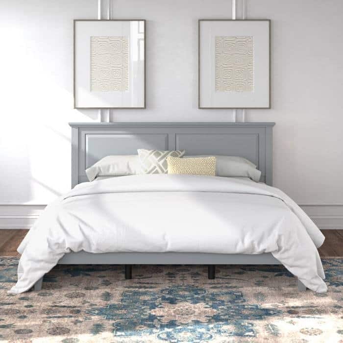 Solid Oak Platform Bed with Tapered Legs and Headboard