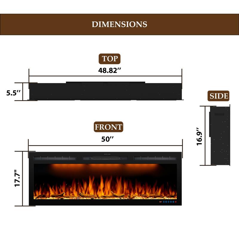 72inches Wall Mounted& Recessed Electric Fireplace with Remote Control - 50inch