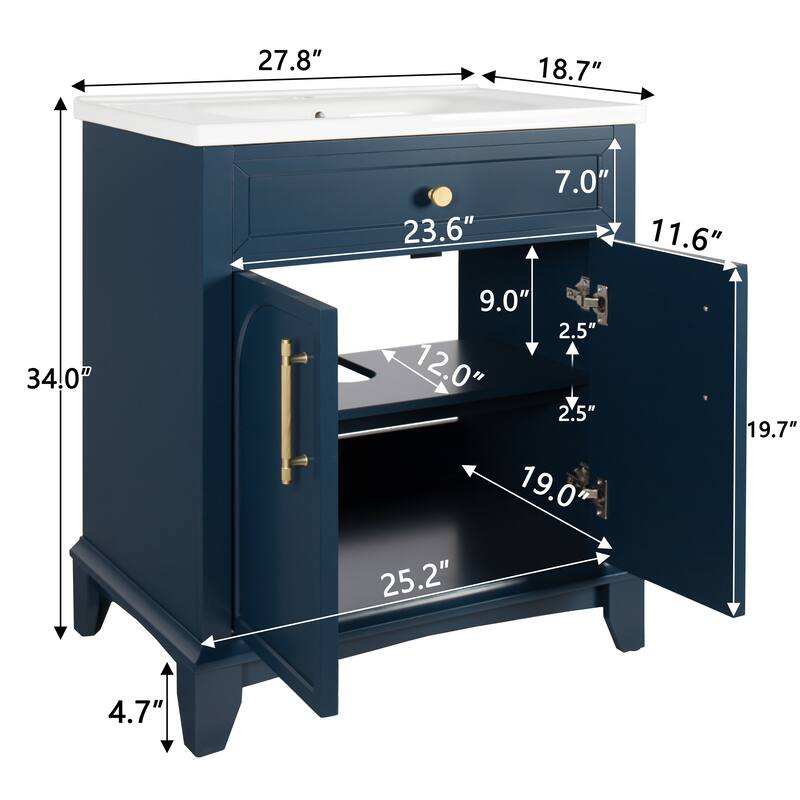 28" Freestanding Bathroom Vanity Cabinet with Sink