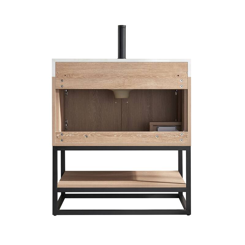 Alistair Single Bath Vanity with White Grain Stone Top without Mirror