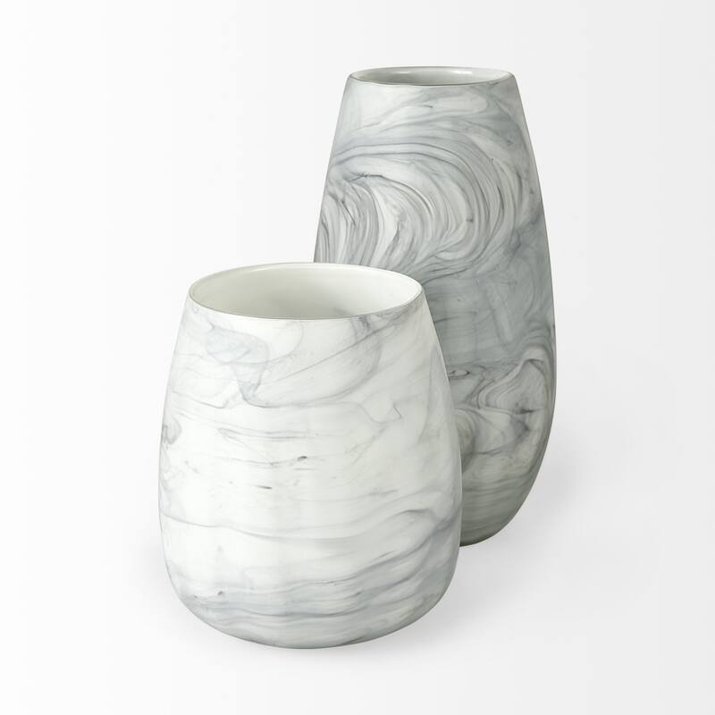Gray and Cream Marble Design Glass Vase