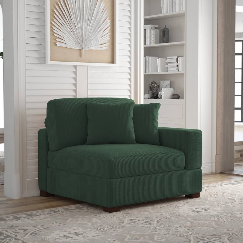 Modern Modular Sectional Sofa Corduroy Chaise Lounges - Right Facing - Hunter Green Armchair