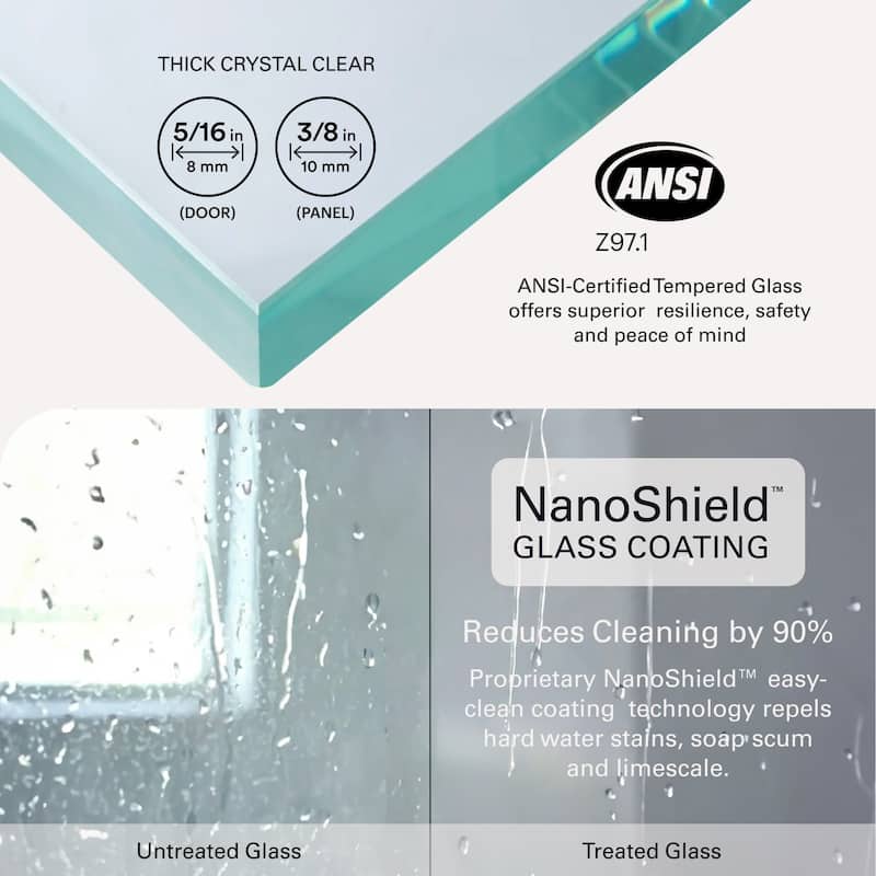 Seawin Flex X Duo Pivot Glass Shower Door and Inline Panel 57 - 60 in. W x 72 in. H 3/8 in. (10 mm) Thick Clear Tempered Glass