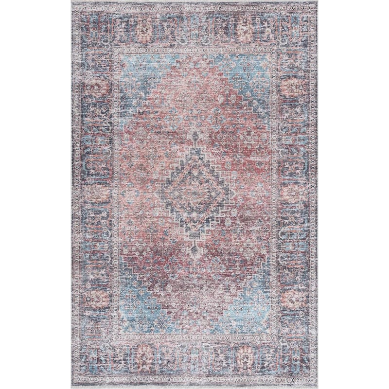 Hauteloom HOLI Living Room, Bedroom Machine Washable Area Rug - Light Blue, Green, Orange - 2' x 3' - 2' x 3'