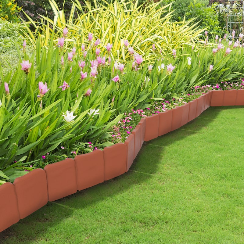 Garden Edging - 10-Piece Outdoor Decorative Flower Bed Border Set for Landscaping by Pure Garden - Terracotta