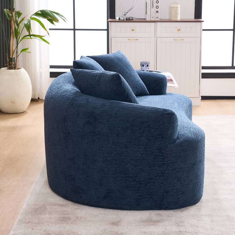Chenille Curved Loveseat Sofa, Full Compression Sponge Sofa with 3 Pillow
