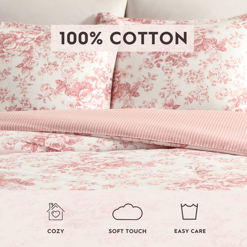 Laura Ashley Toile Delight Cotton Reversible Pink Comforter Set