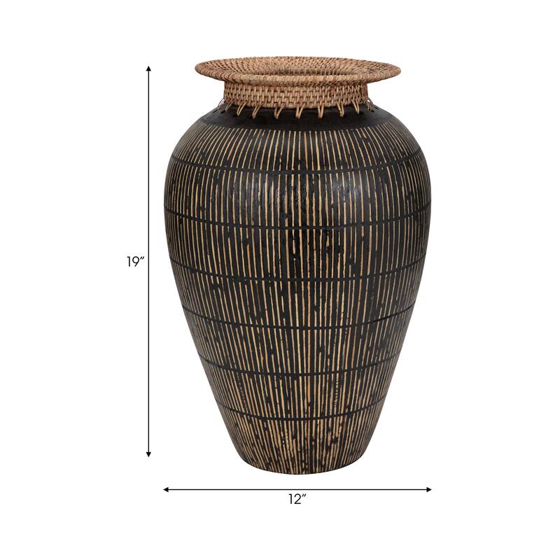 Handcrafted Decorative Table Vase with Artisan Texture, 19", Black