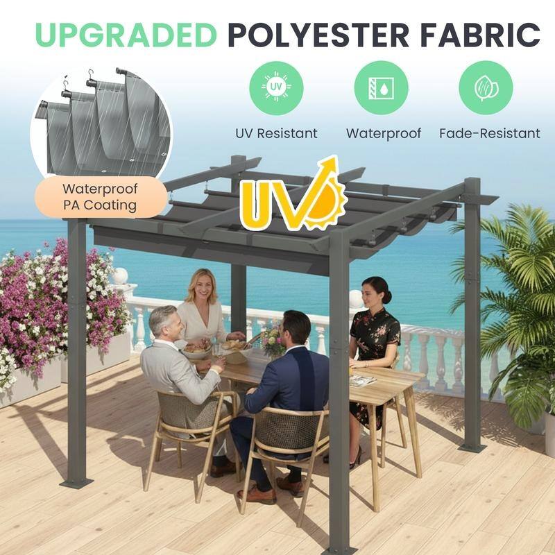 EROMMY 10' x 13' Outdoor Pergola with Retractable Canopy, Heavy-Duty Metal Frame and Adjustable Patio Shade Roof