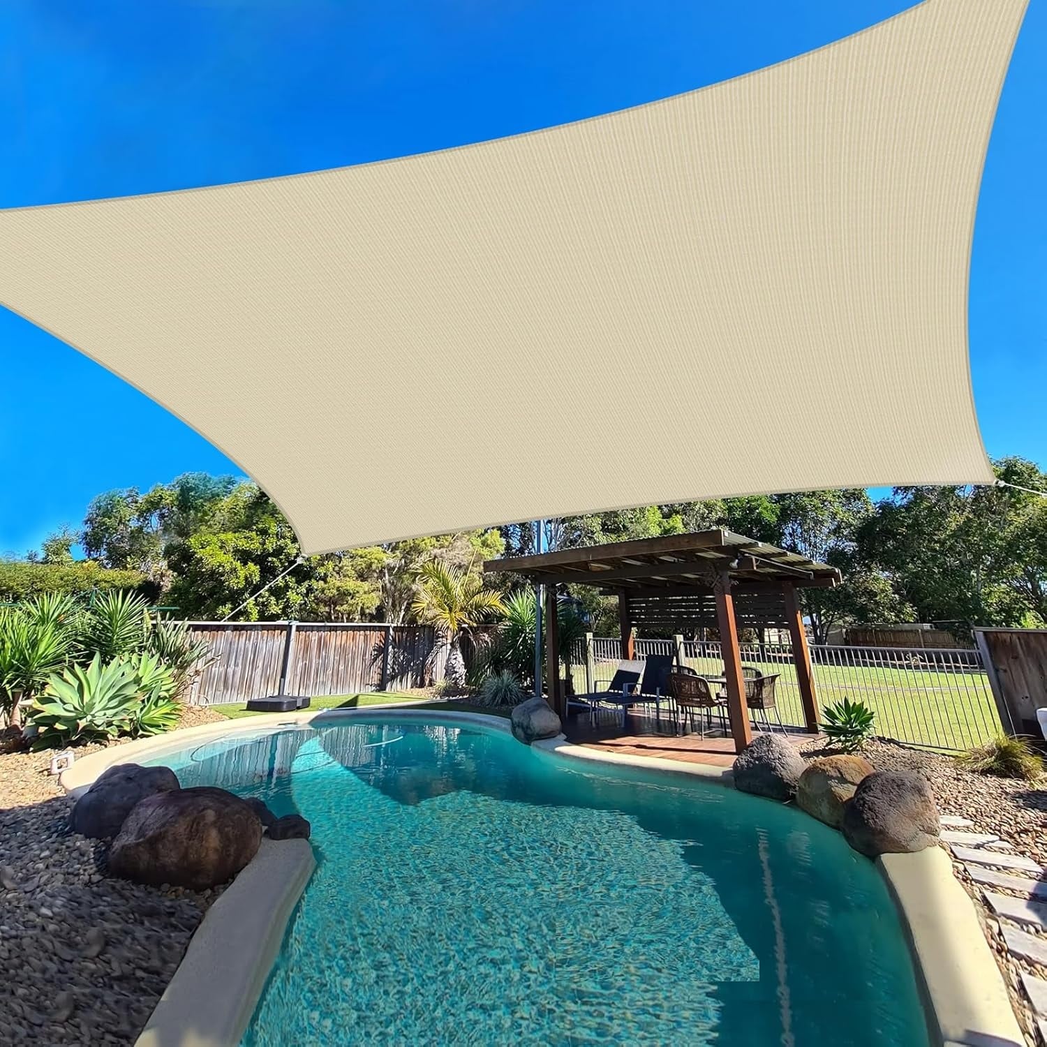 20'x20' HDPE Rectangle Sun Shade Sail for Outdoor Patio, Pergola, and UV Protection