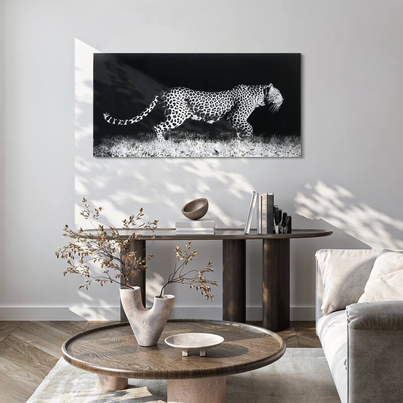 Leopard Wall Art Printed on Frameless Free Floating Tempered Glass