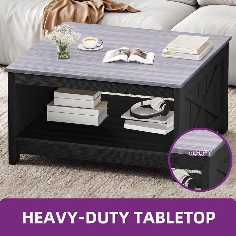 Moasis Farmhouse Coffee Table with Storage for Living Room Square Center Table