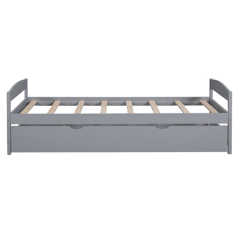 Twin Platform Bed with Pull-Out Trundle, Sturdy Wood Frame, Ideal for Small Spaces