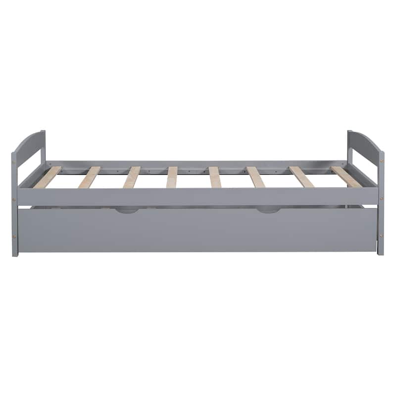 Twin Size Pine Wood Platform Bed Frame with Trundle