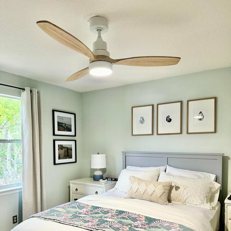 Sofucor 52 Inch Noiseless Ceiling Fan with Dimmable LED Light and Remote, 3 Solid wood Blades,Reversible DC Motor