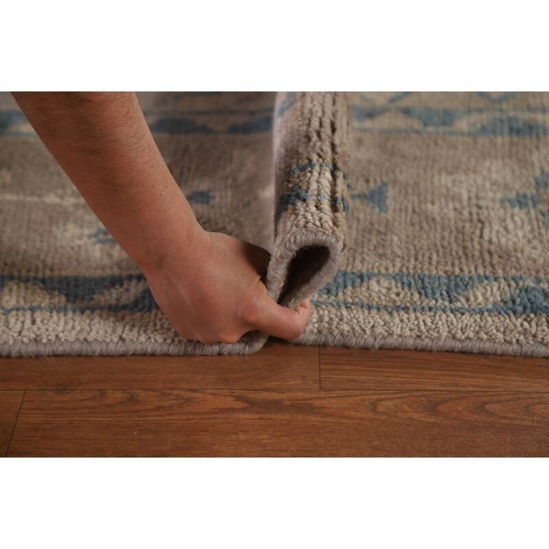 Geometric Oushak Area Rug Hand-knotted Wool Carpet - 8'10"x 12'3"