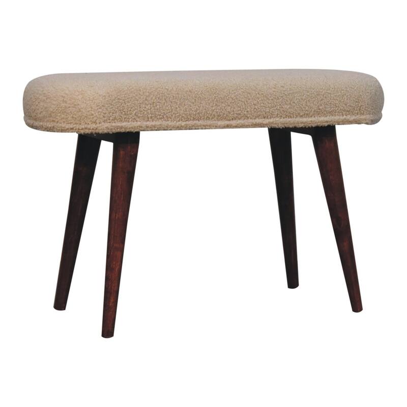 Artisan Furniture Solid Wood, Upholstered Honey Caramel Boucle Cream Nordic Bench