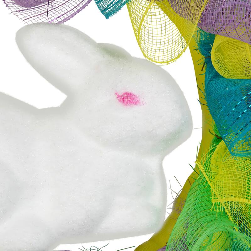 Pastel Deco Mesh Ribbon Easter Bunny Wreath - 24"