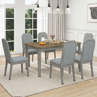 7-Piece Farmhouse Dining Set - Rustic Table and 6 High-Back Chairs ...