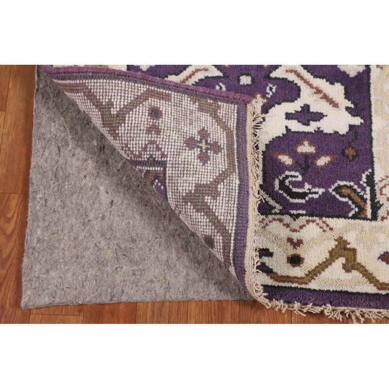 Purple & Ivory Oushak Oriental Runner Rug Hand-Knotted Wool Carpet - 2'6"x 9'9"