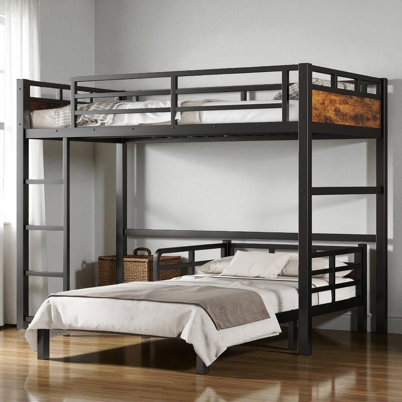 Twin XL over Twin XL Metal Bunk Bed with Raised Guardrails, Convertible Loft and Platform Beds, Noise-Free Design