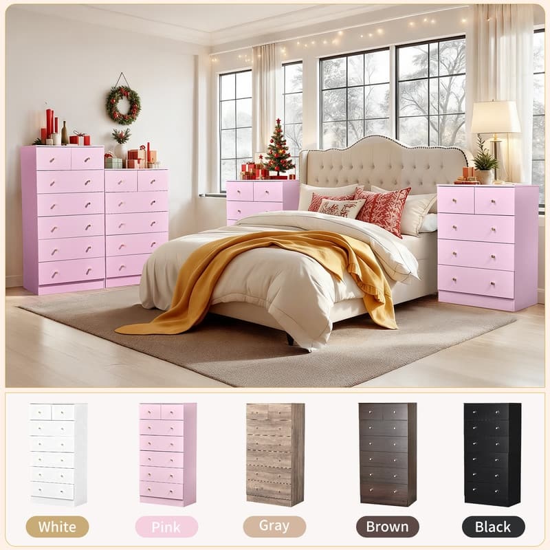 Large 7-Drawer Dresser For Bedroom And Chest Of Drawers With Sturdy Construction Wood Storage Organizer For Closet