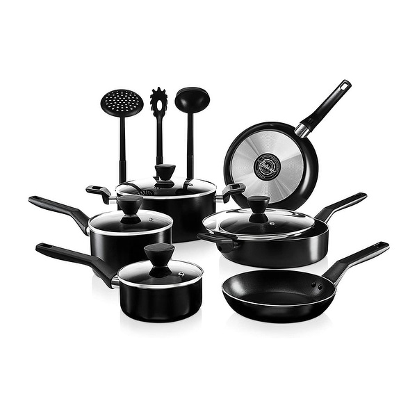 NutriChef Nonstick Cooking Kitchen Cookware Pots and Pan, 13 Piece  Set, Black