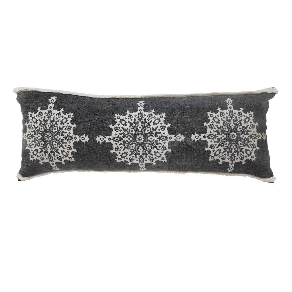 HomeRoots 14" X 36" Dark Gray And White 100% Cotton Geometric Zippered Pillow